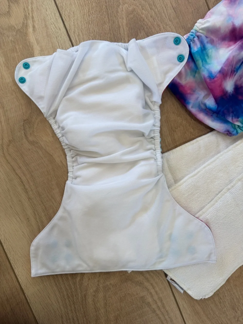 Tie-Dye Snap Cloth Diaper Cover — Blue, Purple & Teal x2 and three changing pad